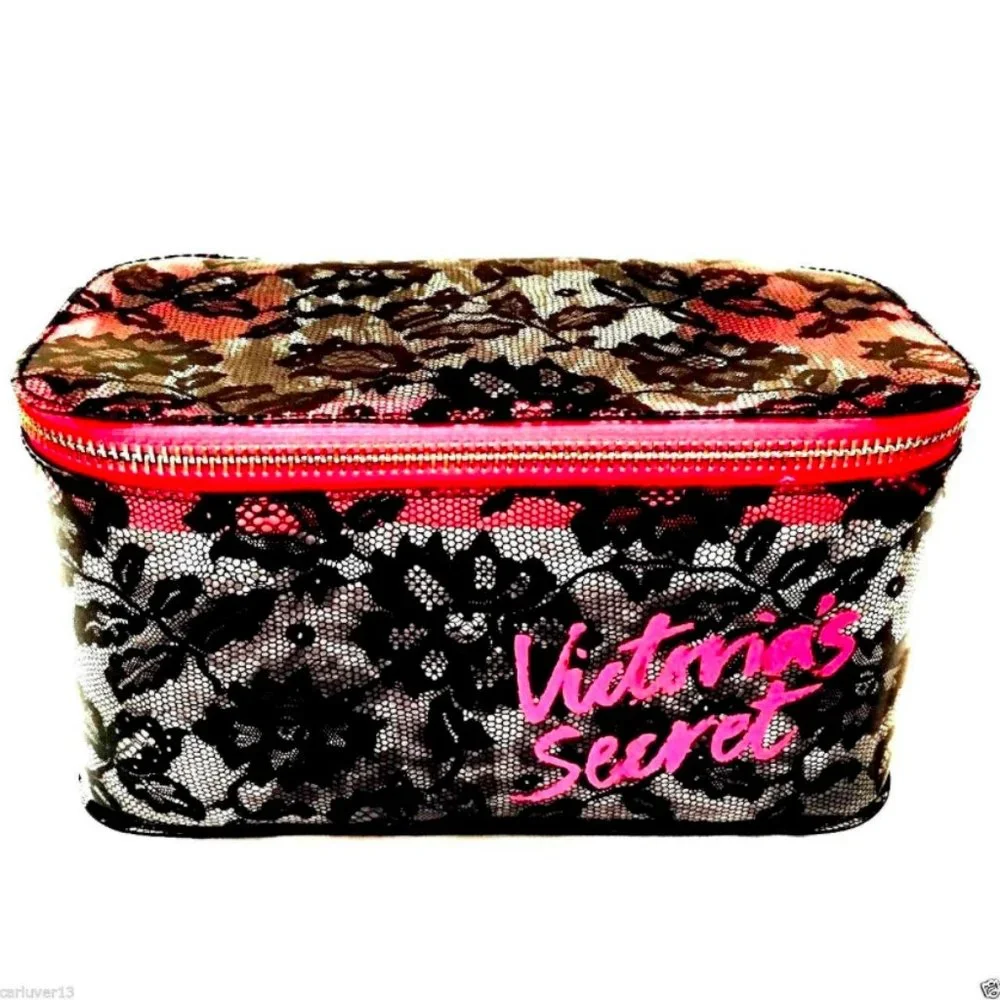 Victoria's Secret Pink and Black Lace Clear Cosmetic Bag